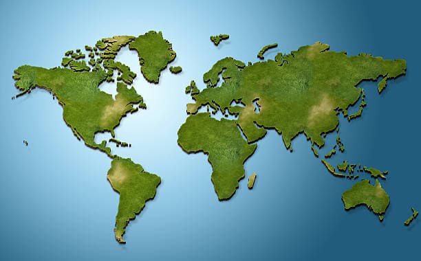 World map centered on Southeast Asia